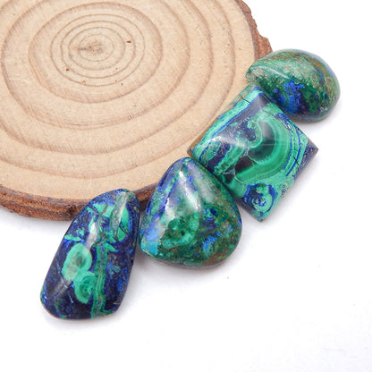 4 pcs Natural Blue Azurite Cabochons 18x18x5mm, 20x12x14mm, 14g