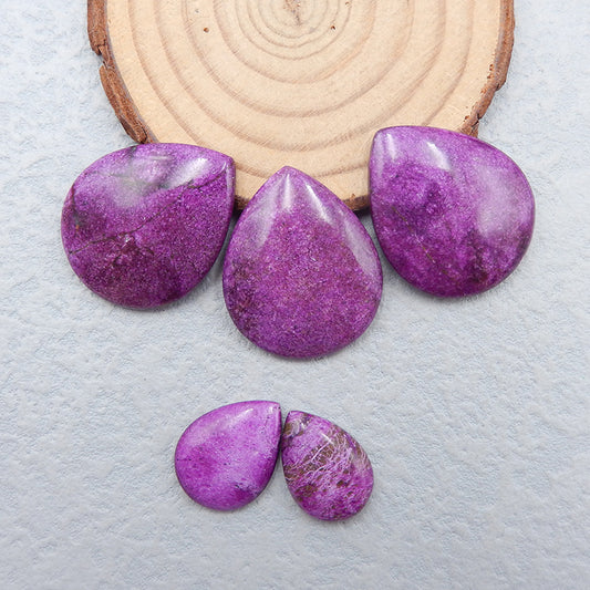 5 Pcs Tearop Africain Violet pierre Cabochon Paires Pour Bijoux 30x25x5mm, 19x12x4mm 15.9g