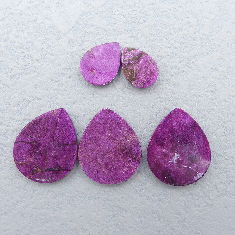 5 pcs Natural African Purple Stone Cabochons 30x25x5mm, 19x12x4mm 15.9g
