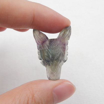 Natural Fluorite Carved wolf head Pendant Bead 30x21x11mm, 8.4g