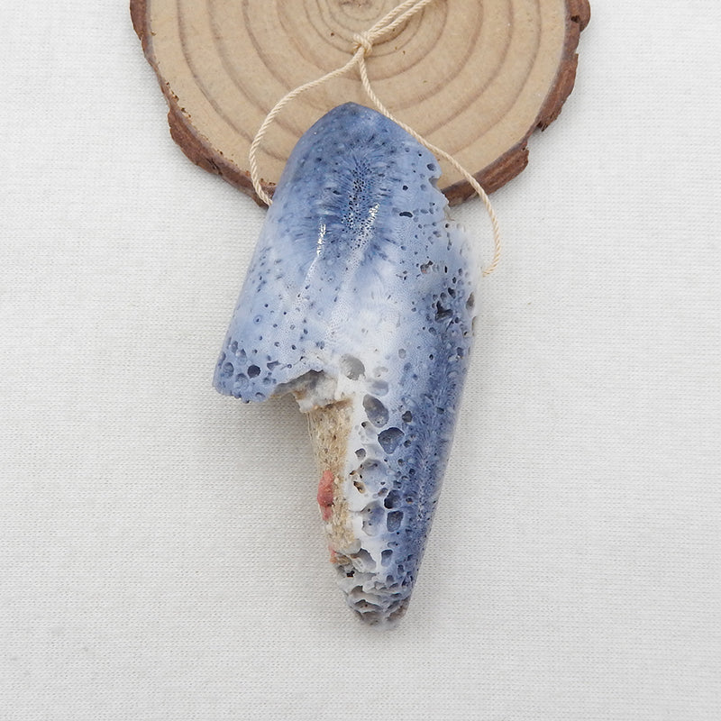Natural Blue Fossil Coral Pendant Bead 73x38x22mm, 40.3g