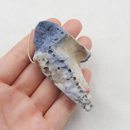 Natural Blue Fossil Coral Pendant Bead 73x38x22mm, 40.3g