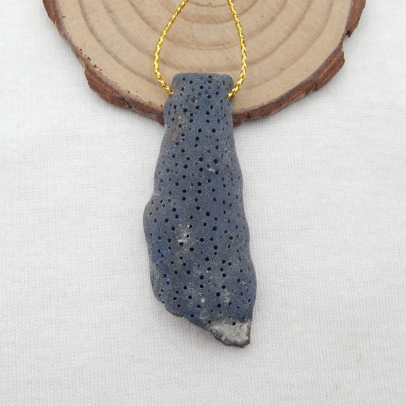 Natural Blue Fossil Coral Pendant Bead 54x20x8mm, 12.0g