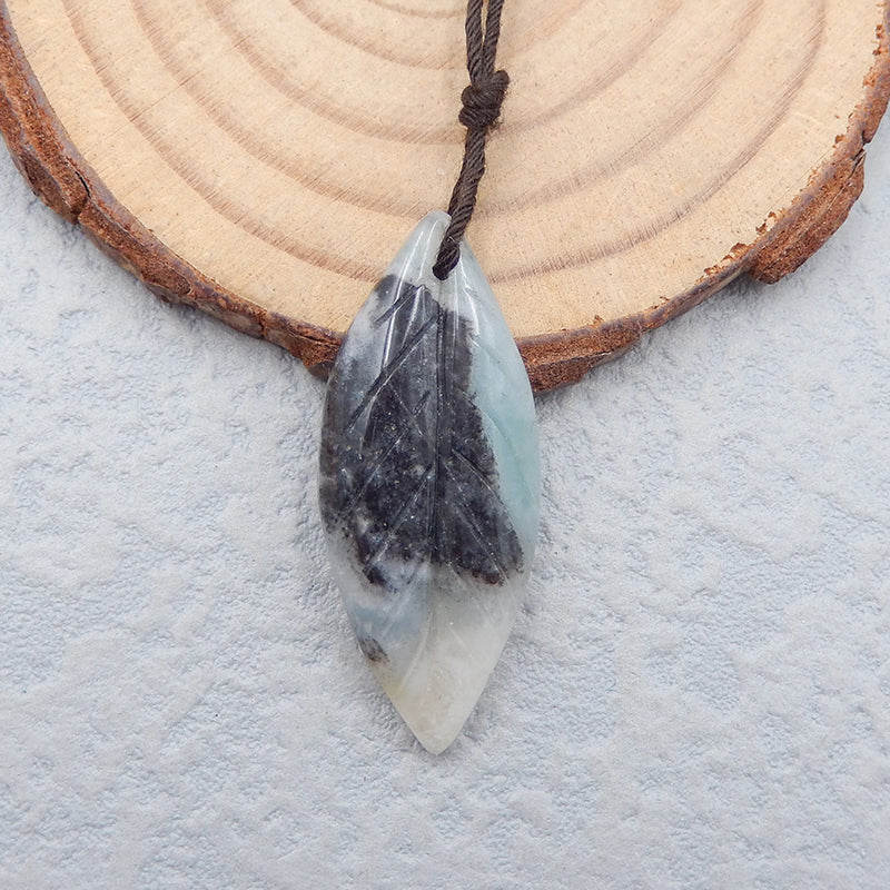Natural Amazonite Carved leaf Pendant Bead 33x14x4mm, 2.7g