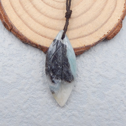 Natural Amazonite Carved leaf Pendant Bead 33x14x4mm, 2.7g