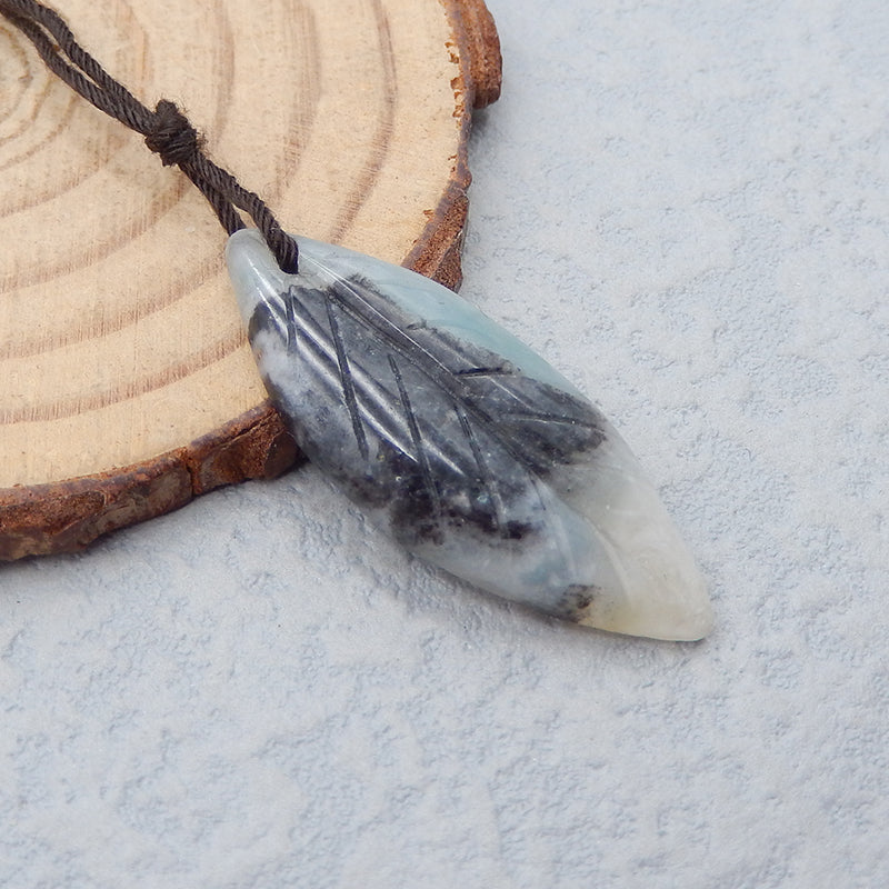 Natural Amazonite Carved leaf Pendant Bead 33x14x4mm, 2.7g