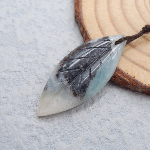 Natural Amazonite Carved Leaf Pendant Bead 33x14x4mm, 2.7g