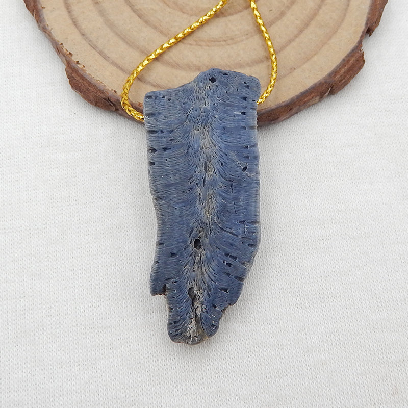 Natural Blue Fossil Coral Pendant Bead 45x20x9mm, 9.1g