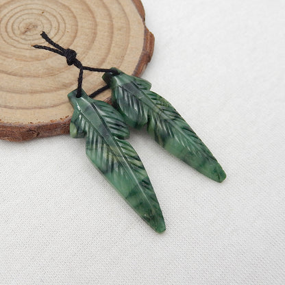 Natural Buddstone (African Jade) Carved leaf Earring Beads 40x13x4mm, 5.5g