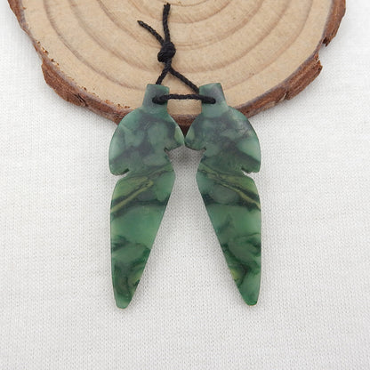 Natural Buddstone (African Jade) Carved leaf Earring Beads 40x13x4mm, 5.5g