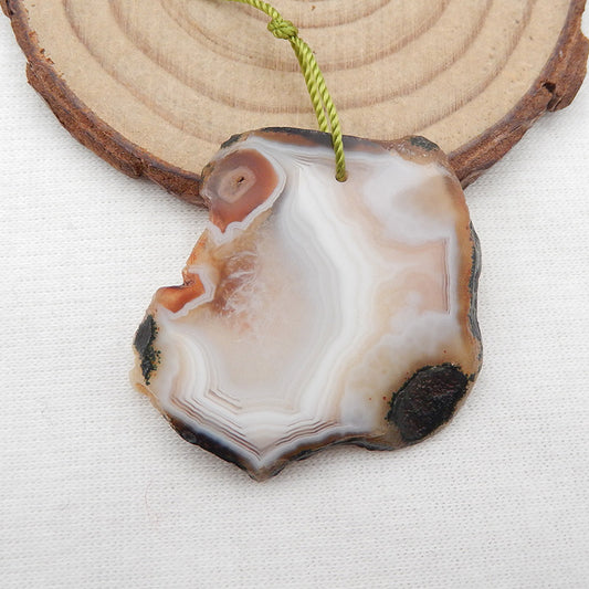 Perle pendentif percée en agate à rayures brutes naturelles, 37 x 34 x 3 mm, 8,16 g