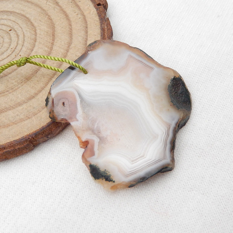 Natural Banded Agate Pendant Bead 37x34x3mm, 8.2g