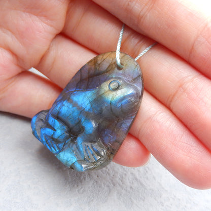 Natural Labradorite Carved frog Pendant Bead 36x27x9mm, 13.6g