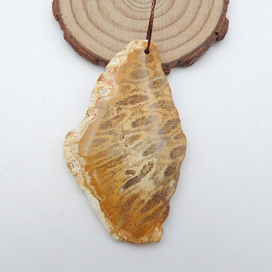 Perle pendentif percée en corail fossile indonésien naturel, 69 x 41 x 5 mm, 19,5 g