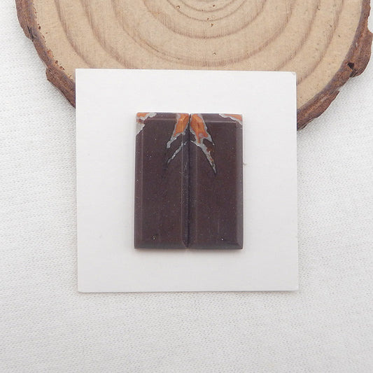 Natural Us Biggs Jasper Gemstone Rectangle Cabochon Pair, 24x10x3mm, 4g
