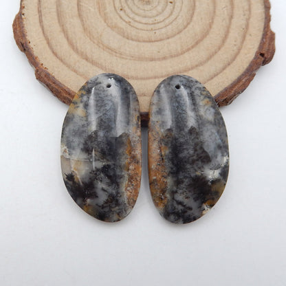 Natural Dendritic Agate Earring Beads 34x18x5mm, 5.0g