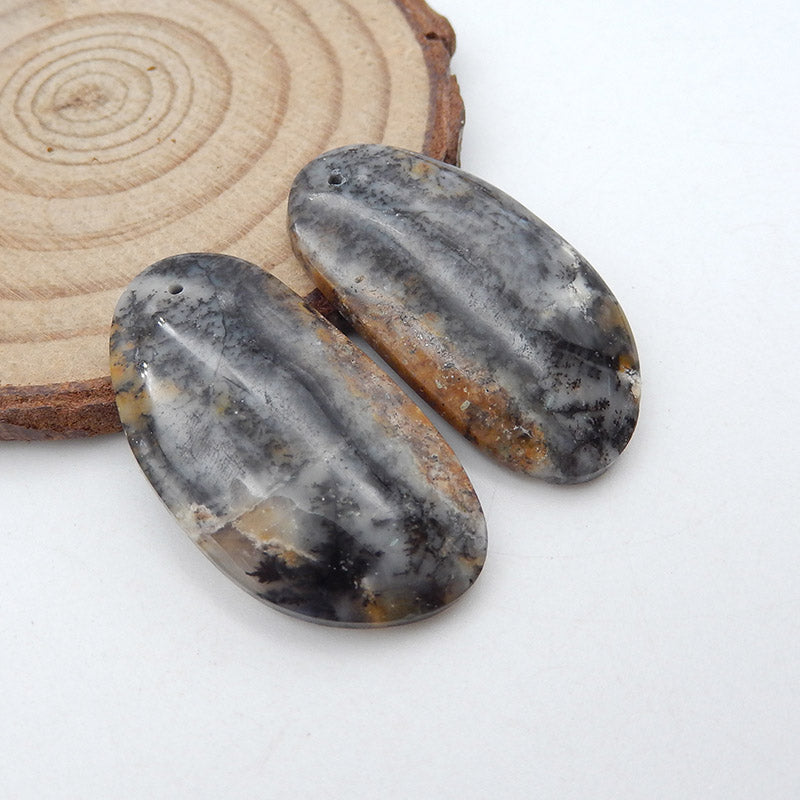 Natural Dendritic Agate Earring Beads 34x18x5mm, 5.0g