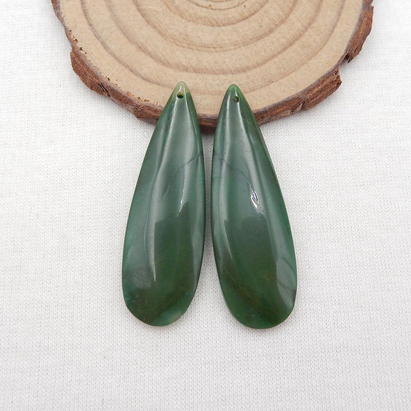 Perles de boucles d'oreilles en forme de larme de jade africain, pierre pour la fabrication de boucles d'oreilles, 46x15x5mm, 10.7g