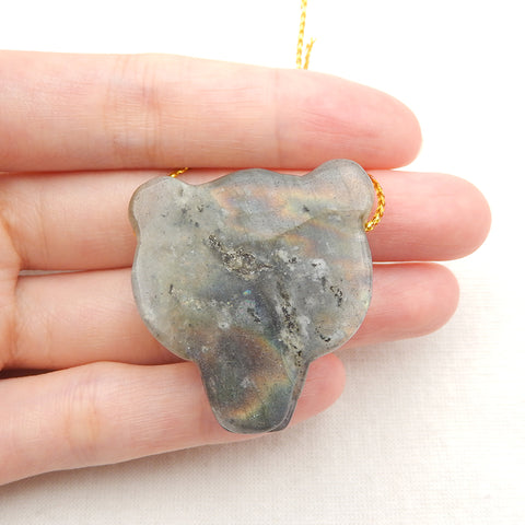 Natural Labradorite Carved Bear head Pendant Bead 36x34x13mm, 19.8g