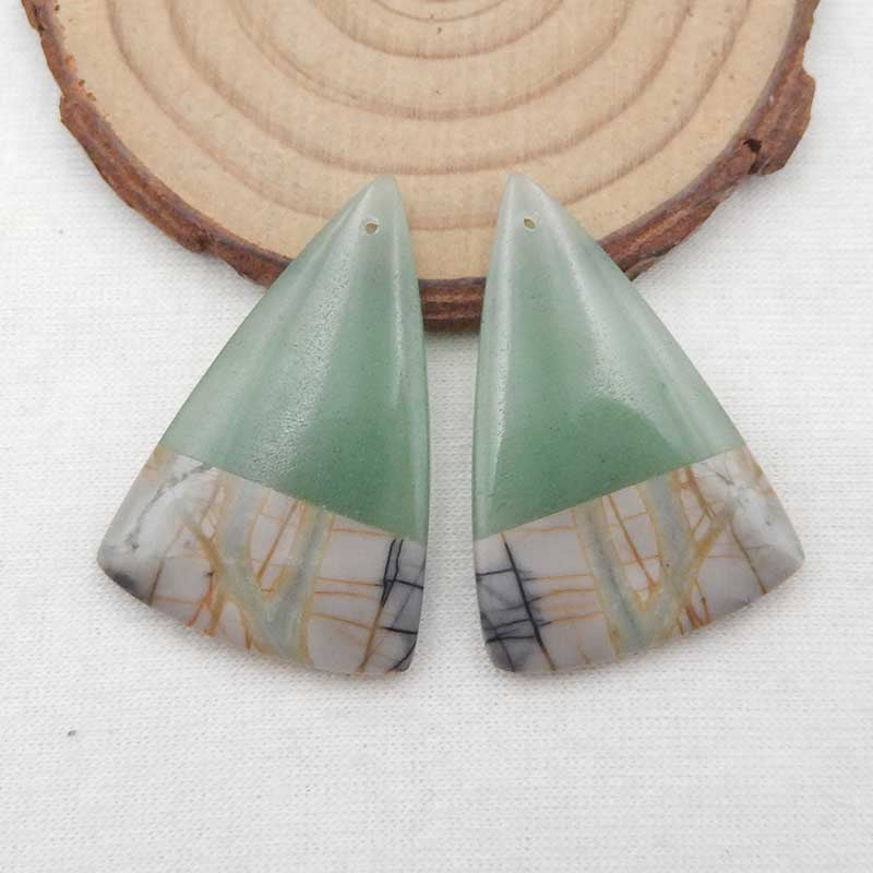 Intarsia of Picasso and Green Aventurine Earring Beads 37x25x5mm, 14g