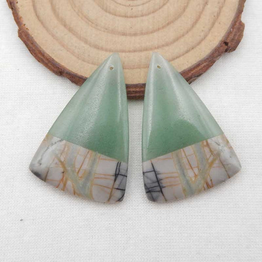 毕加索碧玉和绿色砂金石胶合宝石耳环一对 37x25x5 毫米，14 克