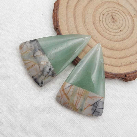 Intarsia of Picasso and Green Aventurine Earring Beads 37x25x5mm, 14g