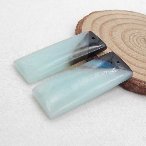 Intarsia of Obsidian, Labradorite and Amazonite Earring Beads 36x14x5mm, 10.3g