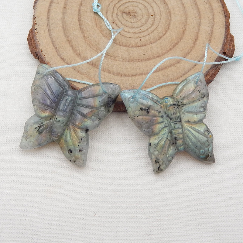 Natural Labradorite Carved butterfly Earring Beads 27x27x6mm, 11g