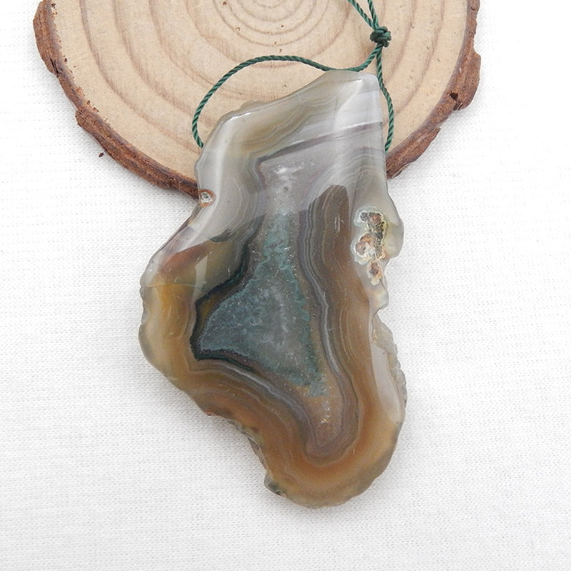 Natural Banded Agate Pendant Bead 60x35x9mm, 31.9g