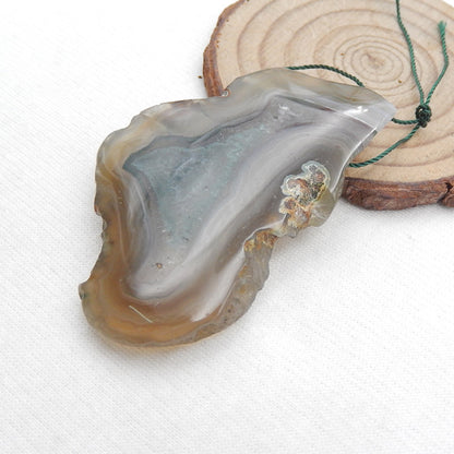 Perle pendentif percée en agate à rayures brutes naturelles, 60 x 35 x 9 mm, 31,9 g
