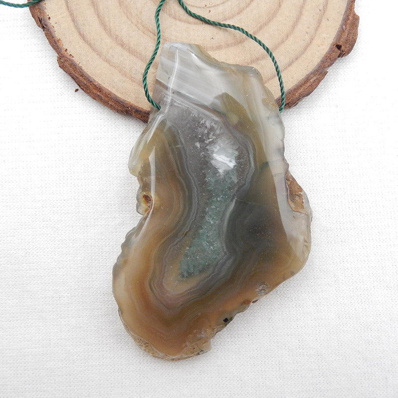 Perle pendentif percée en agate à rayures brutes naturelles, 60 x 35 x 9 mm, 31,9 g