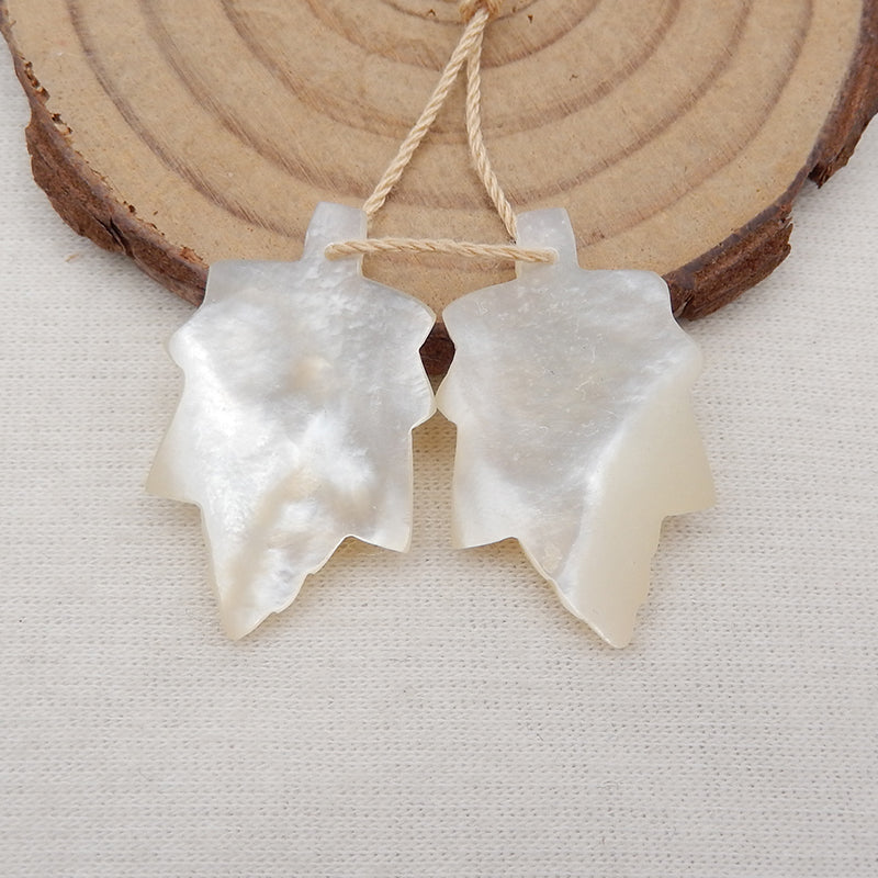 Natural Shell Carved leaf Earring Beads 29x18x3mm, 4.1g