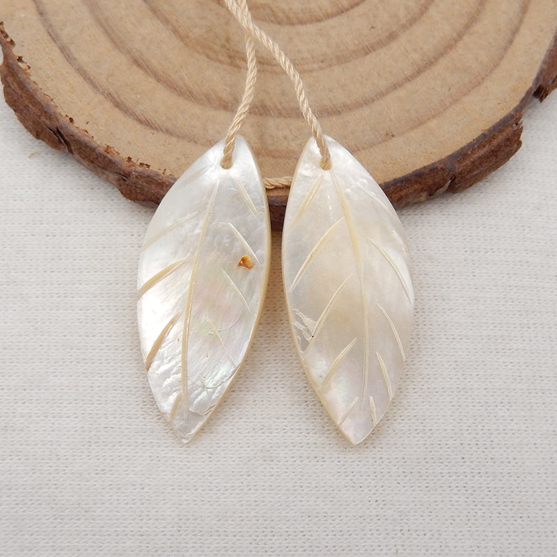 Natural Shell Carved leaf Earring Beads 29x12x3mm, 3.7g