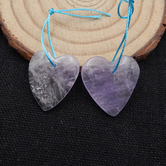 天然紫水晶心形耳环一对，用于制作耳环的石头，19x19x4 毫米，4.7 克