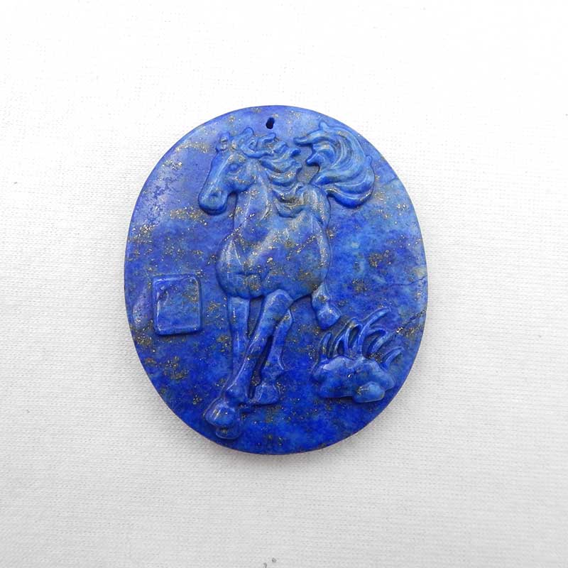 Natual Lapis Lazuli Carved horse Pendant Bead 53x46x9mm, 40.4g