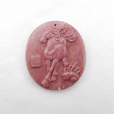 Natural Rhodonite Carved horse head Pendant Bead 53x46x7mm, 35g