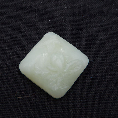 Natural Nephrite Jade Carved Flower Cabochon 26×26×9mm, 9.4g