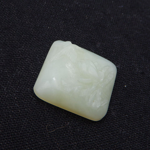 Natural Nephrite Jade Carved Flower Cabochon 26×26×9mm, 9.4g