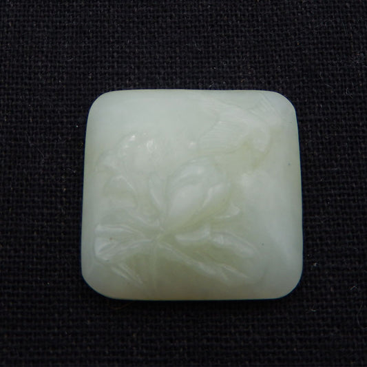 Natural Nephrite Jade Carved flower Cabochon 26X26X9mm, 9.4g