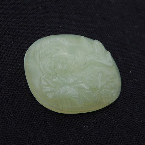 Natural Nephrite Jade Carved Flower Cabochon ,40×35×8mm, 18.4g