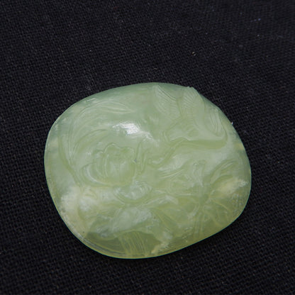 Natural Nephrite Jade Carved flower Cabochon 41X36X9mm, 19.4g