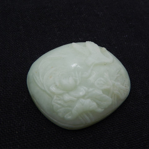 Natural Nephrite Jade Carved Flower Cabochon, 40×36×9mm, 20.3g