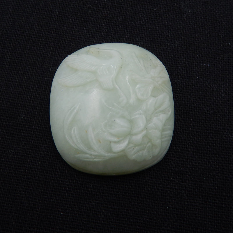 Natural Nephrite Jade Carved flower Cabochon 40X36X9mm, 20.3g