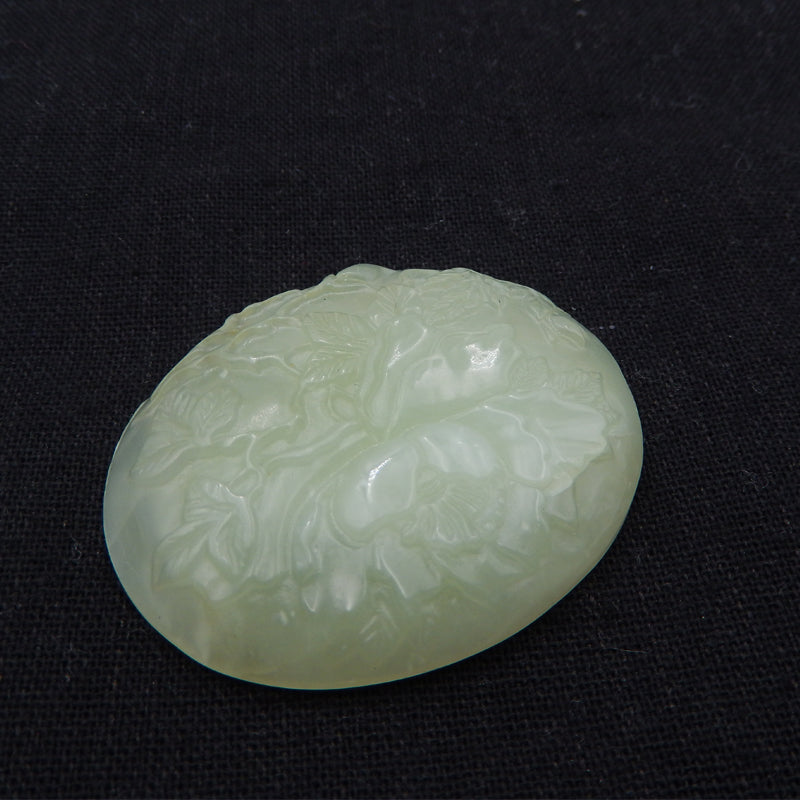 Natural Nephrite Jade Carved flower Cabochon 51X44X10mm, 32.4g
