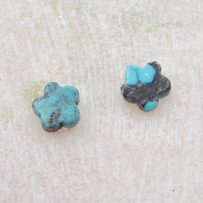 Natural Turquoise Carved flower Cabochons Paired 7X3mm, 0.4g