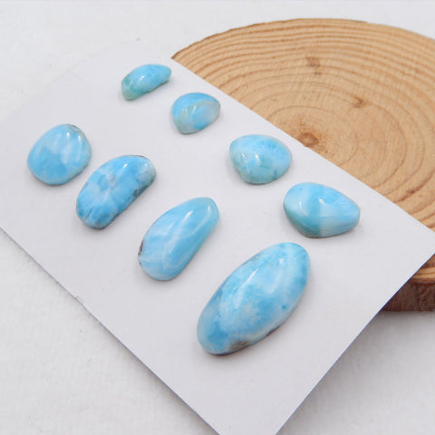 8 PCS Natural Larimar Cabochons 27X13X8mm, 16X8X5mm, 12.8g