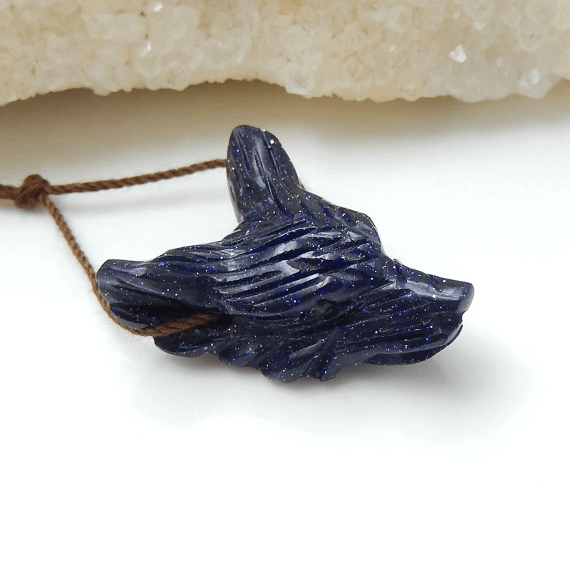 Customizable 38mm Natural Gemstone Carved Wolf Head Pendant