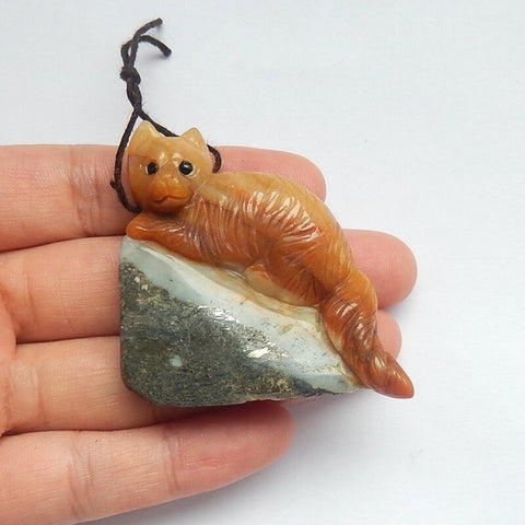 Sale 1 Piece Unique Hand Carved Animal Yellow Amazonite Pendant Stone, Lizard, Owl, Cat - MyGemGarden