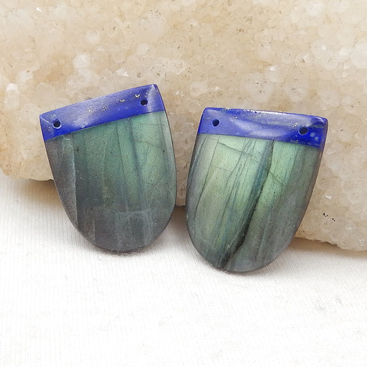 Intarsia of Lapis Lazuli and Labradorite Earring Beads 27x22x5mm, 12.4g