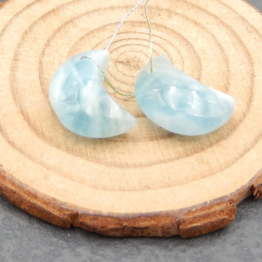 Blue Aquamarine Gemstone Cabochon Pair which moon shape, 18x12x7mm,4.5g